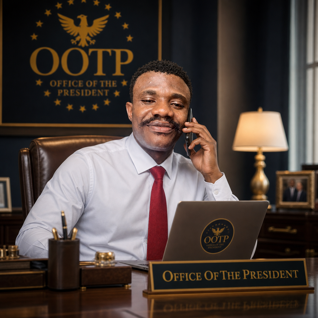 Mr President Ekemena Prince, Founder of the 7 Figure Digital Creators Online Family, taking a call at the Office Of The President