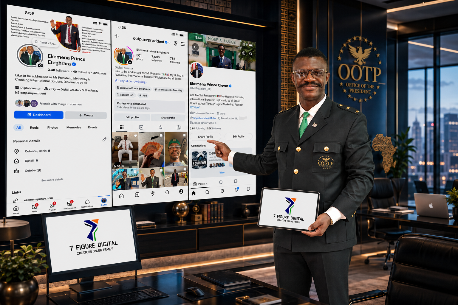 Ekemena Prince, Mr President, digital branding coach and executive mentor, presenting the Office Of The President digital marketing platform