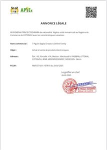 7 Figure Digital Creators Online Family official business registration, Republic of Benin