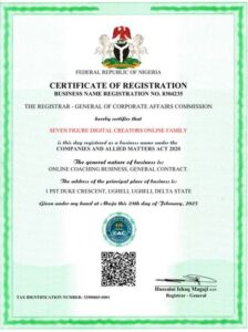 7 Figure Digital Creators Online Family official business registration certificate, Nigeria