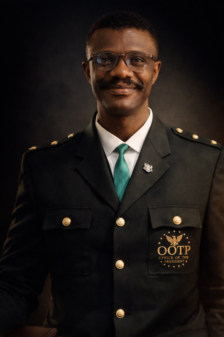 Mr President Ekemena Prince in OOTP uniform, Office Of The President leadership portrait